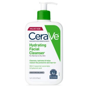 cerave hydrating facial cleanser, moisturizing face wash for dry skin, hyaluronic acid + ceramides + glycerin, hydrating cleanser for normal to dry skin,…