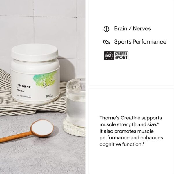 thorne creatine – creatine monohydrate, amino acid powder – support muscles, cellular energy and cognitive function – gluten free, keto – nsf certified for sport – 16 oz – 90 servings