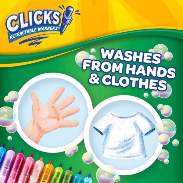 crayola clicks retractable tip markers (10ct), cone tip, washable art marker set for kids