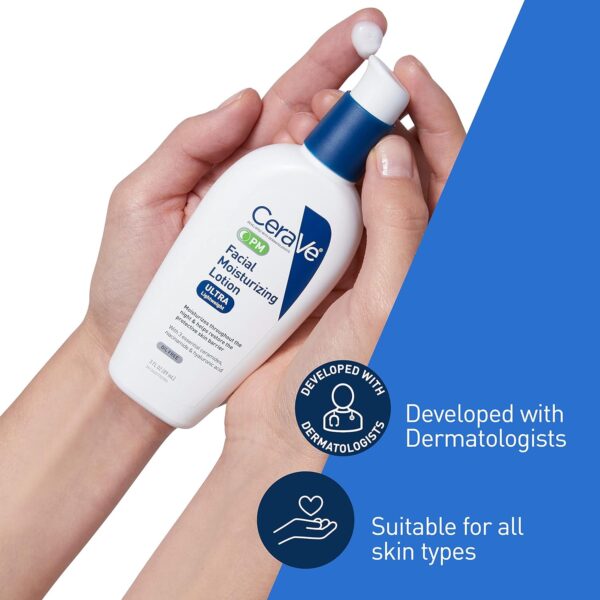 cerave pm facial moisturizing lotion, night cream with hyaluronic acid and niacinamide, ultra lightweight, oil free moisturizer for face, 3 ounce
