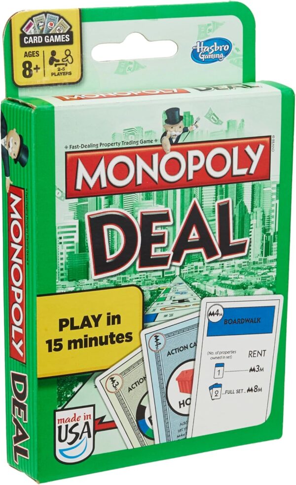 hasbro gaming monopoly deal card game, quick playing card game for 2 5 players