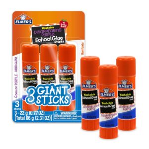 elmer’s disappearing purple school glue sticks, washable, 22 grams, 3 count