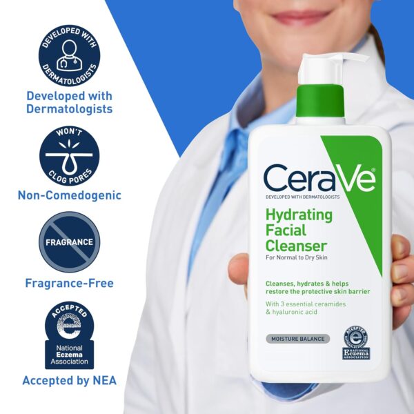 cerave hydrating facial cleanser, moisturizing face wash for dry skin, hyaluronic acid + ceramides + glycerin, hydrating cleanser for normal to dry skin,…