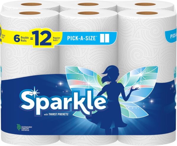 sparkle pick a size paper towels, 6 double rolls