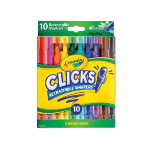 crayola clicks retractable tip markers (10ct), cone tip, washable art marker set for kids